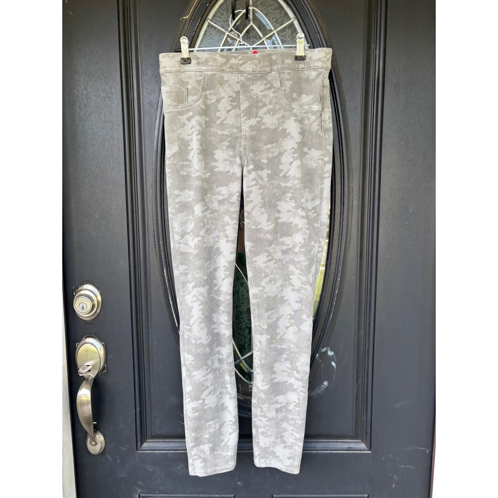Spanx Jean-ish Ankle Leggings Grey Camo Print High Rise Pull On Pants Womens M